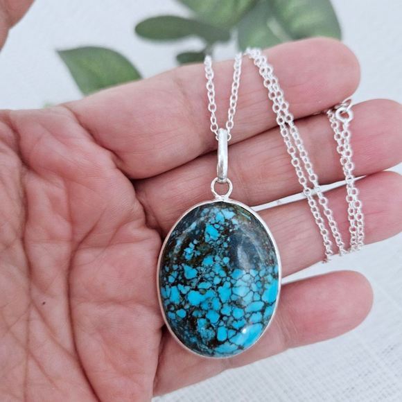 Sterling Silver Turquoise Stone Pendant Necklace - Picture 1 of 4
